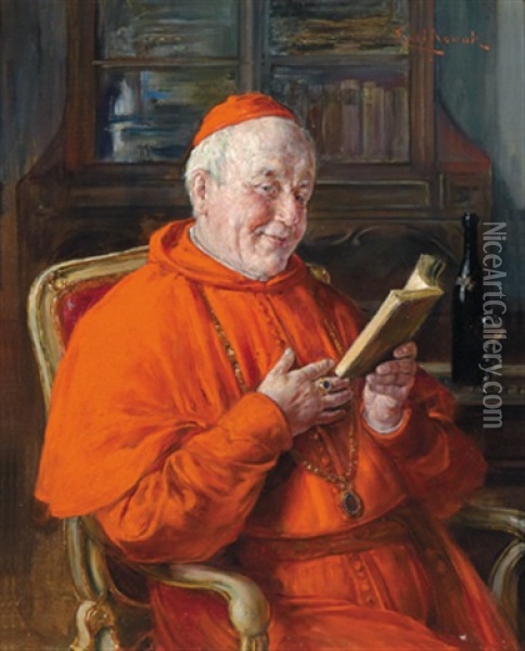 Lesender Kardinal Oil Painting - Ernst Nowak
