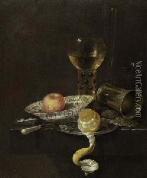 Stilleben Mit Romer, Silber, Zitrone. 1661. Oil Painting - Willem Claesz. Heda