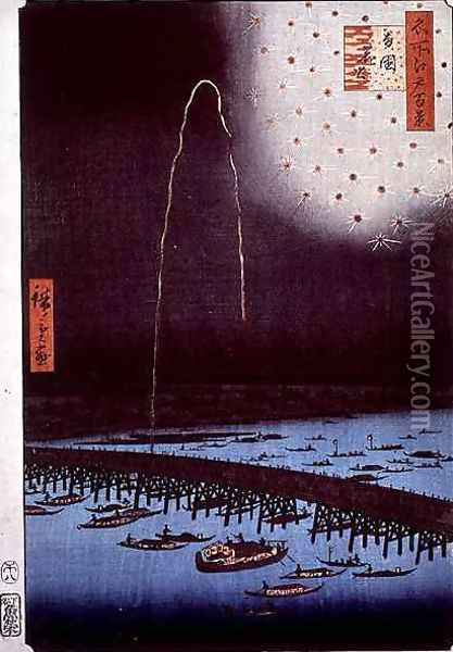 Fireworks at Ryogoku from the series One Hundred Famous Views of Edo Oil Painting - Utagawa or Ando Hiroshige
