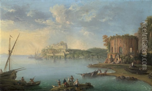 Der Golf Von Bajae Bei Neapel Mit Dem Venustempel Und Der Festung Des Don Pedro De Toledo Oil Painting - Antonio Joli