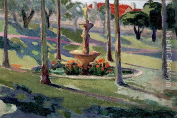 Park With Fountain Oil Painting - Rupert Bunny