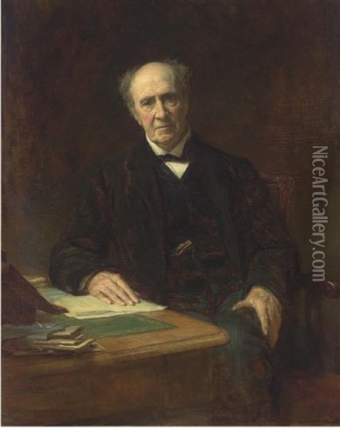 Portrait Of Richard Twining Esq., Seated Three-quarter-length, In A Black Suit, At A Writing Desk Oil Painting - Sir Arthur Stockdale Cope