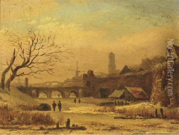 A View Of Utrecht In Winter Oil Painting - Arnoldus Johannes Eymer