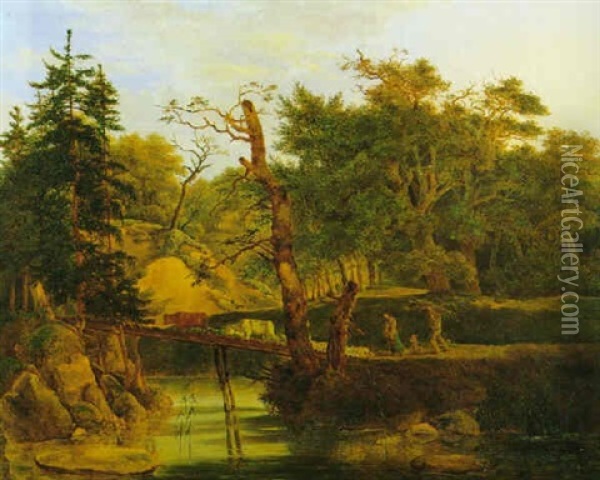 Bewaldete Flusslandschaft Mit Hirten Oil Painting - Carl Wilhelm (Ludwig) Tischbein