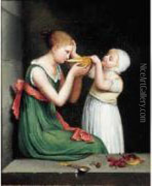 Petite Fille Et Sa Mere Au Dejeuner Oil Painting - Henri Nicolas Van Gorp