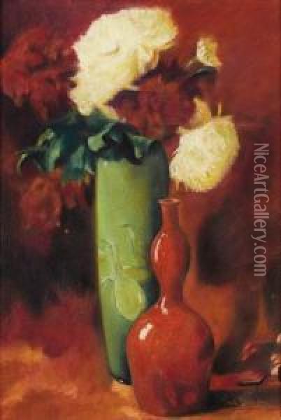 Bouquet Of Flowers And Vases Oil Painting - Emil Carlsen