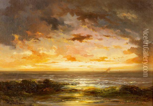 Coucher De Soleil A Villers-sur-mer Oil Painting - Hippolyte Gabriel Lebas