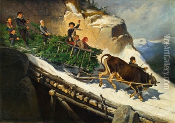 Bauernschlitten Aus Dem Salzburgischen Oil Painting - Anton (Josef A.) Strassgschwandtner