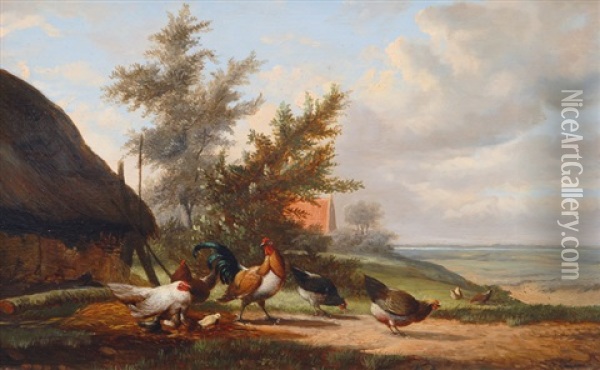 Chicken Yard Oil Painting - Johan Lodewijk Van Leemputten