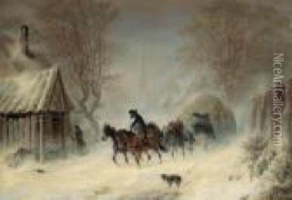 La Diligenza Postale Nella Tempesta Di Neve Oil Painting - Hermann Kauffmann