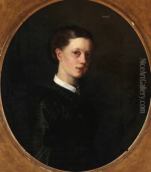 Portrait Of Jutta Sandholm (+ Portrait Elisabeth Sandholm; Pair) Oil Painting - Elisabeth Anna Maria Jerichau-Baumann