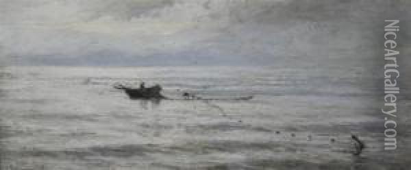 Fishing Boat On A Calm Sea Oil Painting - Colin Hunter