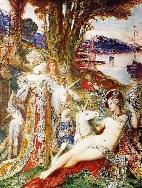 Unicorns Oil Painting - Gustave Moreau