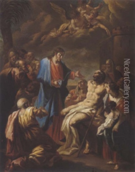 Christus Heilt Den Lahmen (cristo Risana Il Paralitico) Oil Painting - Giovanni Antonio Pellegrini
