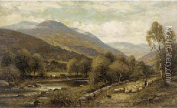 Herding The Sheep Oil Painting - Alfred I Glendening