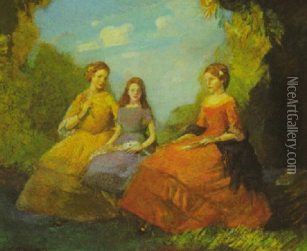 Three Beauties Oil Painting - Ettore Caser