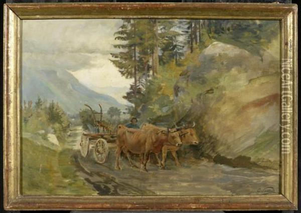 Cart With Oxen Oil Painting - Edouard Castres