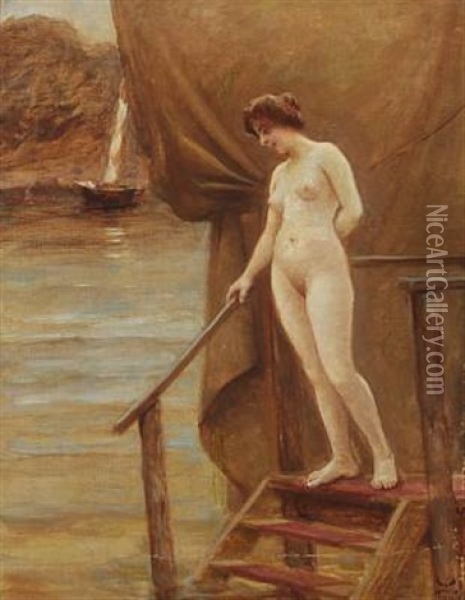 A Nude Woman On A Jetty Oil Painting - Christian Valdemar Clausen