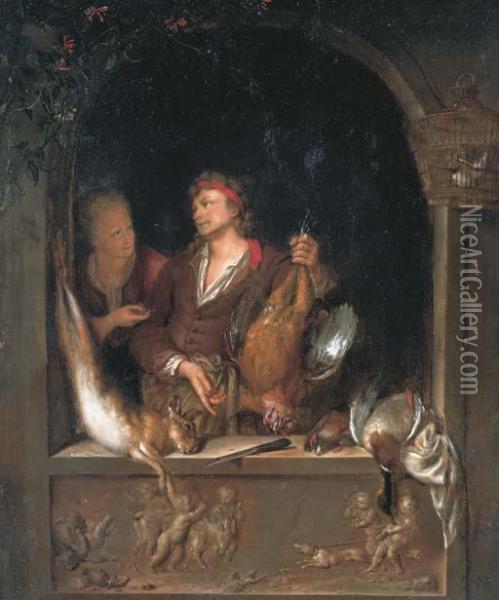A Game Seller Oil Painting - Willem van Mieris