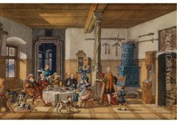 Interieur Im Schloss Tratzberg Im Unteren Inntal Mit Historischer Figurenstaffage Oil Painting - Lorenzo I Quaglio