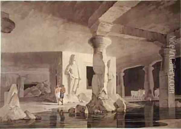 Part of the Temple of the Elephanta Oil Painting - Thomas & William Daniell