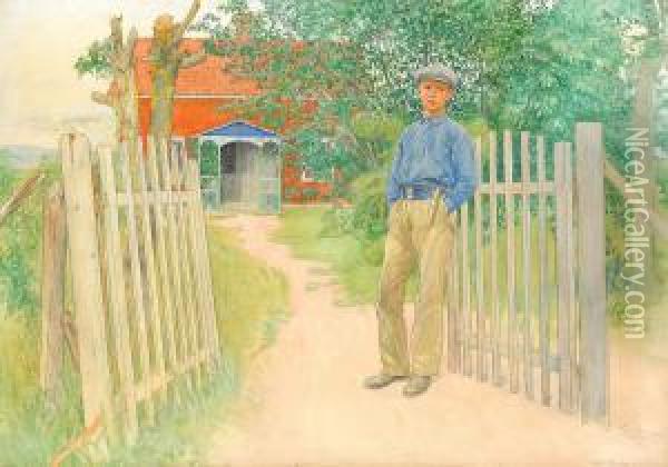 Esbjorn As Farmhand Oil Painting - Carl Larsson