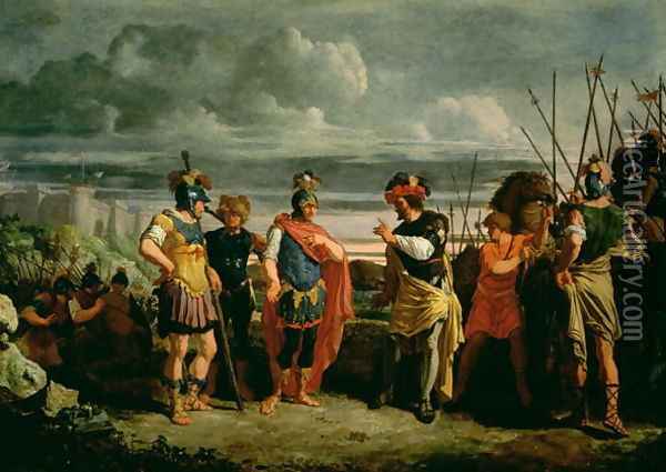 Meeting between Claudius Civilis and the commander of the Roman Army Oil Painting - Frans de Jong or Jongh