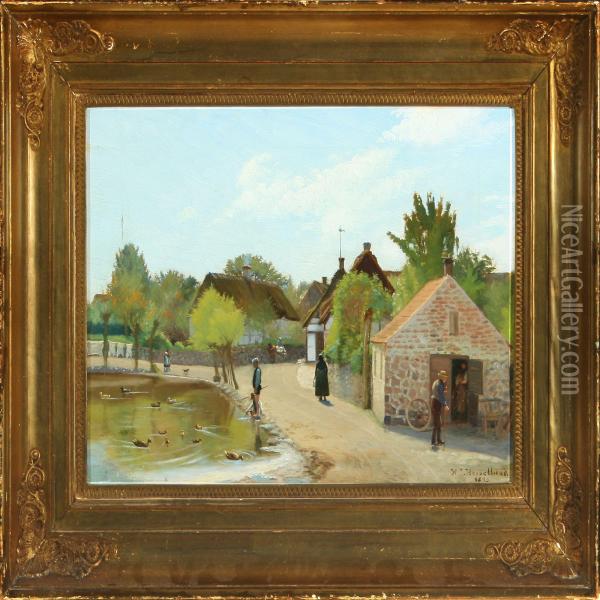 Village Pond Oil Painting - Hans Andreasen Hessellund