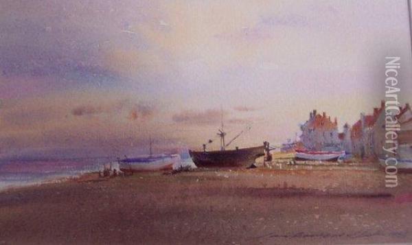 Quiet Evening At Aldeburgh Oil Painting - A. Clark