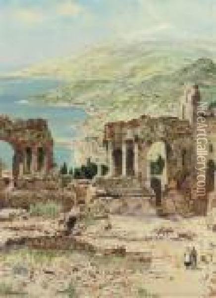 Ruins Of The Theatre At Taormina Oil Painting - Charles Edward Dixon