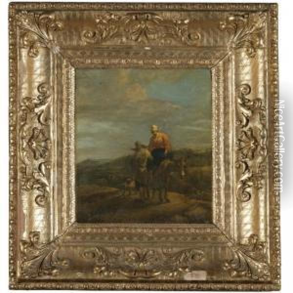 Southern Landscape With Peasants And A Mule Oil Painting - Adriaen Van Der Kabel