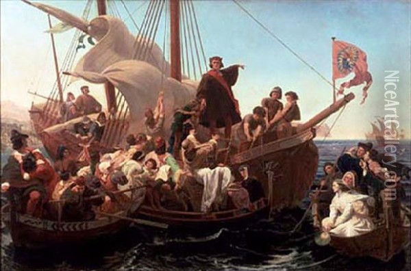 Columbus departure on the Santa Maria Oil Painting - Emanuel Gottlieb Leutze