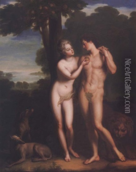 Portrait Of The Regent Philippe D'orleans And The Comtesse De Parabere As Adam And Eve In The Garden Of Eden Oil Painting - Jean-Baptiste Santerre