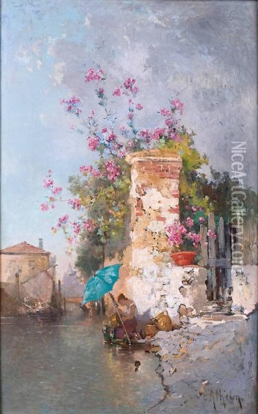 Canal A Venise Oil Painting - Jean D'Alheim