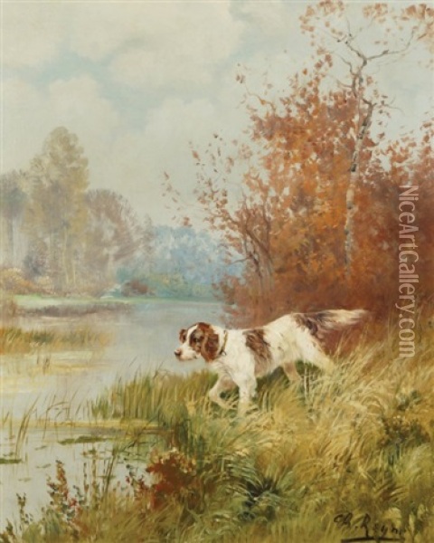 Dog In A Landscape Oil Painting - Charles Andre Reyne