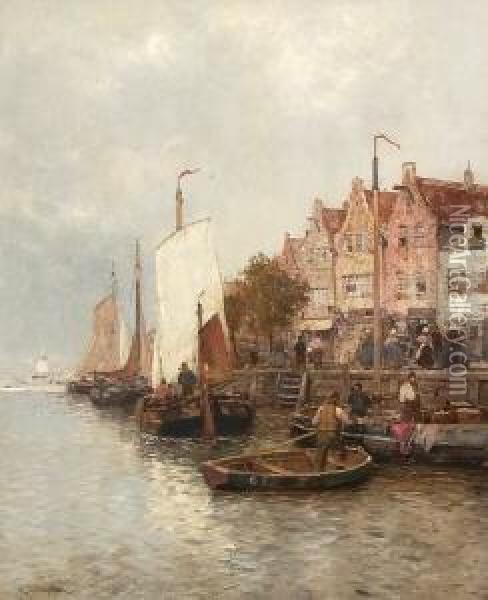 Hollandischer Hafen. Oil Painting - Carl Wagner