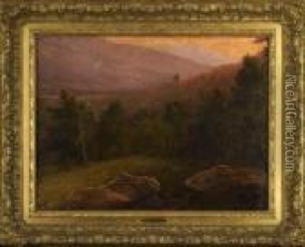 Wooded Mountain Landscape With Figures Resting In A Clearing Oil Painting - George Inness