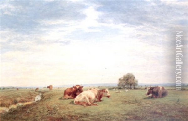 Cattle In A Water Meadow Oil Painting - William Luker Sr.