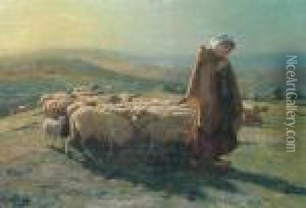 A Shepherdess With Her Flock Oil Painting - Felix Saturnin Brissot de Warville
