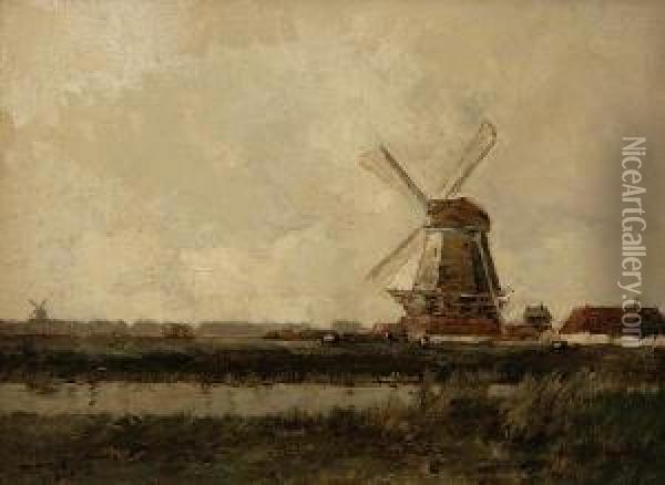 Windmill Near Volendaam Oil Painting - William Alfred Gibson