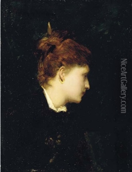 Portrait De Femme Au Chignon De Profil Oil Painting -  Carolus-Duran