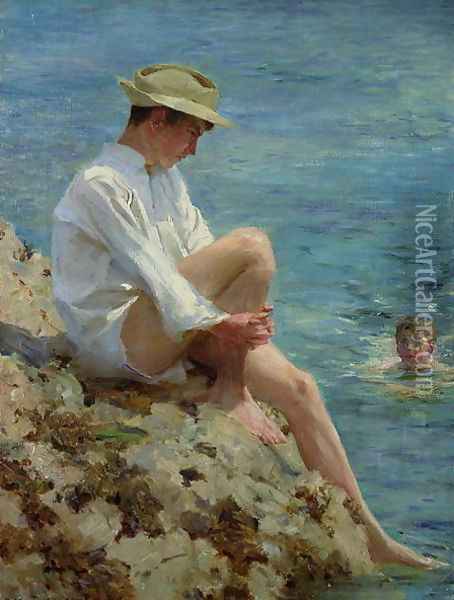 Boys Bathing, 1908 Oil Painting - Henry Scott Tuke