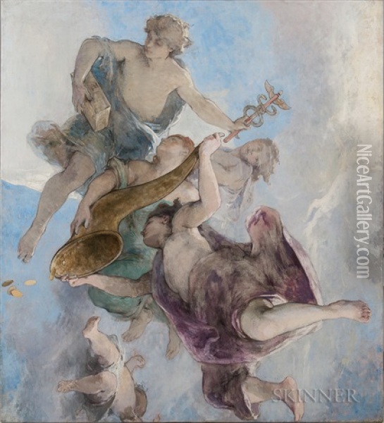 Cartoon For A Ceiling Decoration Depicting Health And Wealth Oil Painting - Henri Leopold Levy