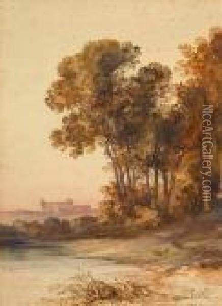 Landscape With Trees And Classical Buildings In The Distance Oil Painting - Consalvo Carelli