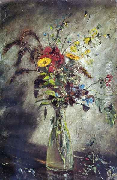 Flowers in a Glass Vase, Study Oil Painting - John Constable