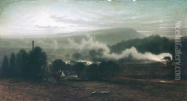 The Night Mail To The North, Bridge Of Allan Station Oil Painting - Waller Hugh Paton