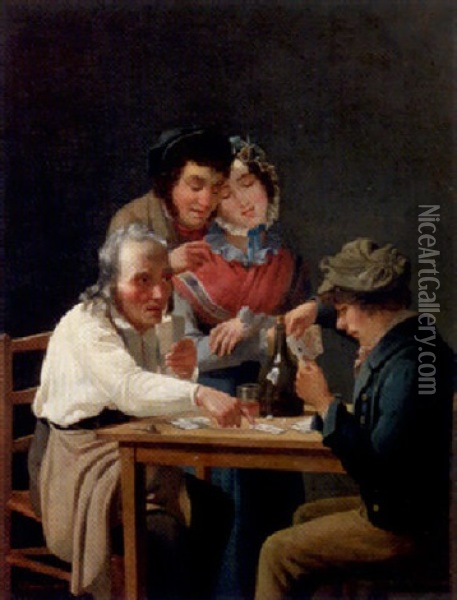 A Game Of Cards Oil Painting - Jozef Geirnaert