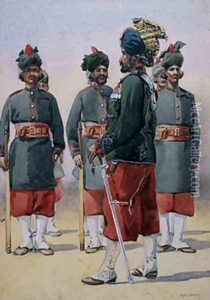 Soldiers of the 127th Queen Marys Own Baluch Light Infantry Oil Painting - Alfred Crowdy Lovett