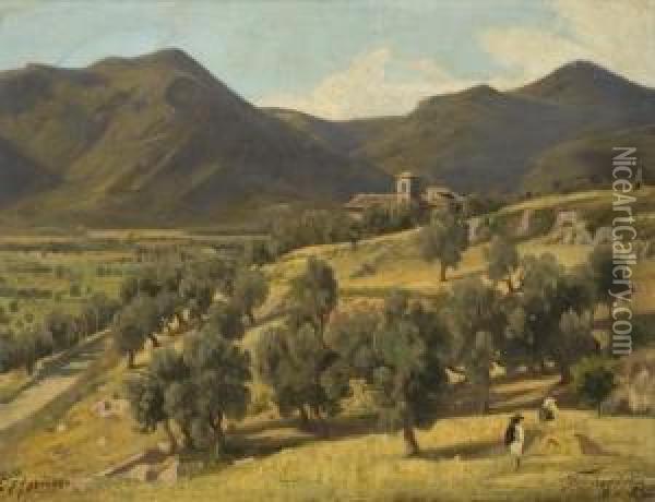Vue De Terracina, Italie Oil Painting - Carl Johann F. Rotteken