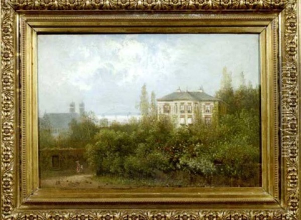 In Einem Bluhenden Garten Gelegene Villa Am Ufer Eines Sees Oil Painting - Pieter Francis Peters